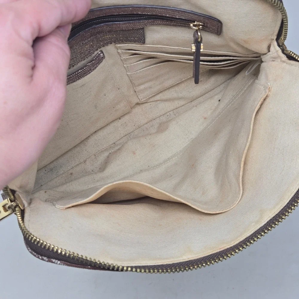 India Hicks Insider Stingray Gecko Brown Leather Clutch
